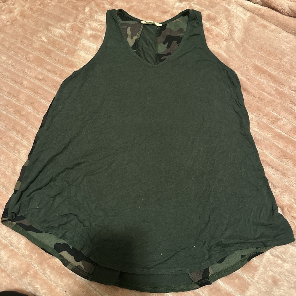 Wishful Park Dark Green Camouflage Trim Tank Top